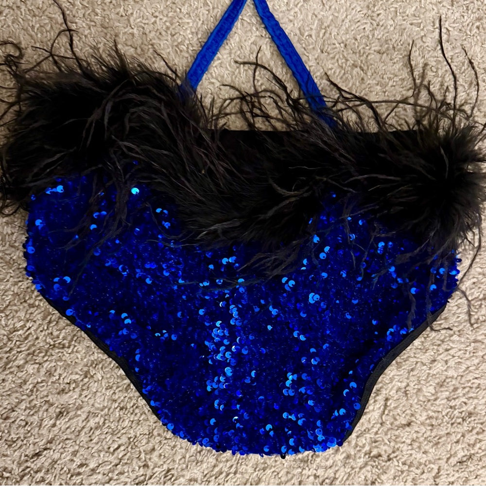 Glamour Blue Sequin Dance Attached 2-piece with Strappy Detail - Size M - Picture 8 of 10